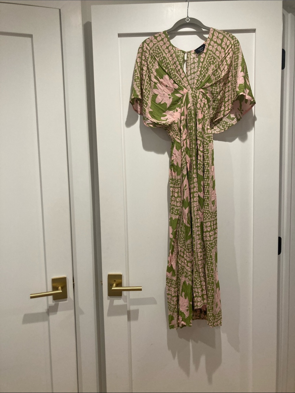 Vici Pink & Green Floral Tie-Front Maxi Dress